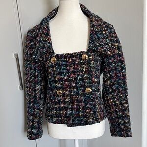 Amanda Uprichard Black Multi-Color Tweed Double-Breasted Jacket NWT Sz M